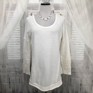 Free People Small White Small Oversized Scoop Neck Lace Long Sleeve Cotton